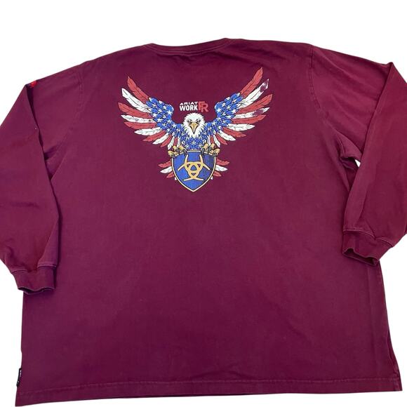 ARIAT Mens Flame Resistant American Raptor Long Sleeve Work T-shirt Burgundy - Picture 5 of 16